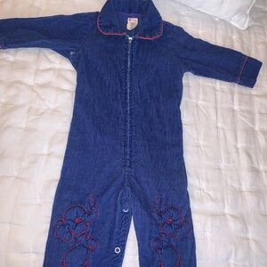 Sears Vintage Navy Romper with Red Trim